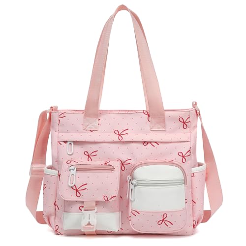 Phaoullzon Kawaii Messenger Bag Cute Purse Girls/Teens Crossbody Tote for Work - color: Bow Pink, style: Large(can Fit 14" Laptop)