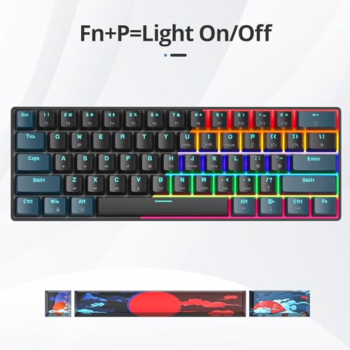 surmen 60% Mechanical Gaming Keyboard with Linear Red Switch, Wired Mini Compact Keyboard 60 Percent Backlit for Laptop Desktop PC Gamers（61 Monster B-Rainbow） - color: 61 Monster B-Rainbow