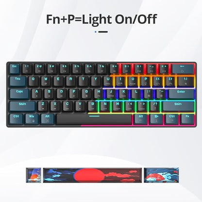 surmen 60% Mechanical Gaming Keyboard with Linear Red Switch, Wired Mini Compact Keyboard 60 Percent Backlit for Laptop Desktop PC Gamers（61 Monster B-Rainbow） - color: 61 Monster B-Rainbow