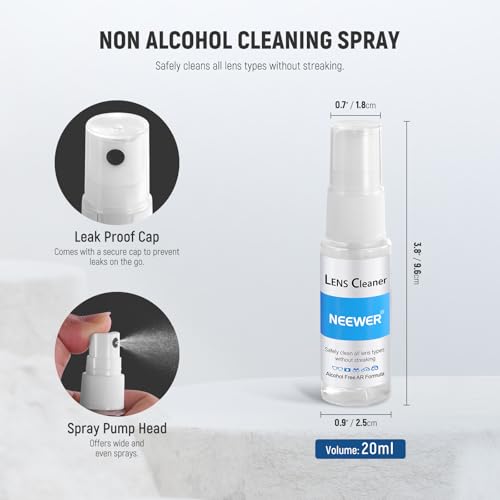 NEEWER 16 in 1 Camera Lens Cleaning Kit, Brush + Air Blower + Cleaning Swab for 24mm Full Frame Sensor + 1x Cleaner Spray + 2X Cloth + 10x Wet Lenses Wipe, HM-44