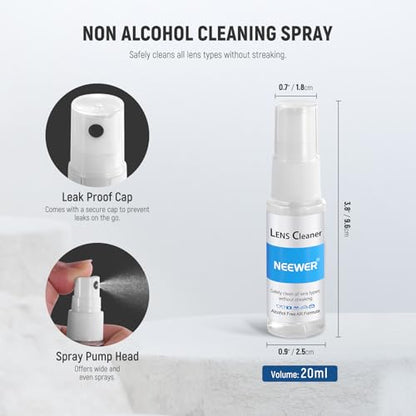 NEEWER 16 in 1 Camera Lens Cleaning Kit, Brush + Air Blower + Cleaning Swab for 24mm Full Frame Sensor + 1x Cleaner Spray + 2X Cloth + 10x Wet Lenses Wipe, HM-44
