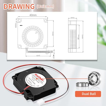 2Packs Wathai DC Blower Fan 4010 Radial Cooling Fan 5V 2 Pin DC 40mm x 10mm Dual Ball - size: 40x10mm (5V Ball)