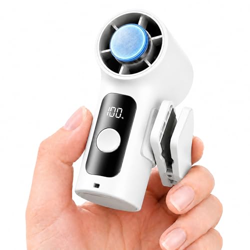 Portable Clip-On Mini Fan with Ice Cooler,Turbo Personal Handheld Mini Fan 3000mAh Rechargeable，Detachable Clip,Pocket Size for Travel/Eye Lash/Beach/Concert - color: white