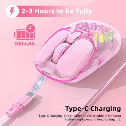 Wireless Bluetooth Mouse, Transparent BT+2.4G Dual-Mode Gaming Mouse with Magnetic Top Cover, Rechargeable RGB Backlit Computer Mouse for Laptop, PC, MacBook, iPad (Pink) - color: Pink