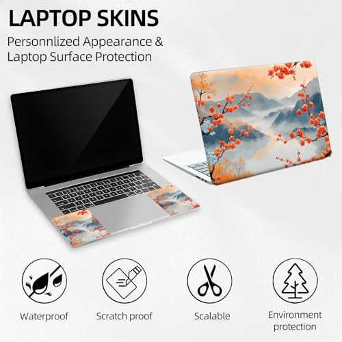 Japanese Zen Landscape Cherry Blossoms Universal Laptop Skin Sticker 3PCS,Protective Decal Trim-to-Fit 11.6" 13.3" 14" 15.6" Laptop Vinyl Cover,Removable Anti-Scratch Computer Decal Protector - color: Japanese Zen Landscape Cherry Blossoms