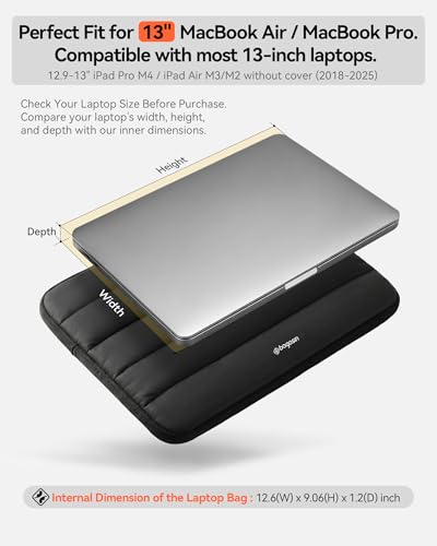 Bagasin 13.3 14 Inch Puffy Laptop Sleeve Case for MacBook Pro 14 | Compatible with MacBook Pro 14 M1-M5 2026, Fits HP Dell ASUS Lenovo 13.3-14 inch notebooks - color: Black, size: 13-13,3