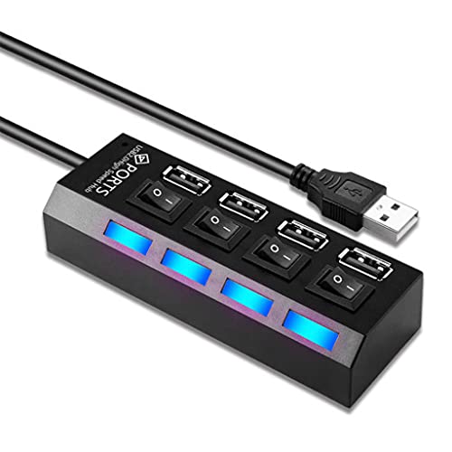USB Hub 2.0, 4-Port Data Hub Splitter with Multiple Expander and Individual On/Off Switches for, Vista Splitter for Laptop Pc with Switch