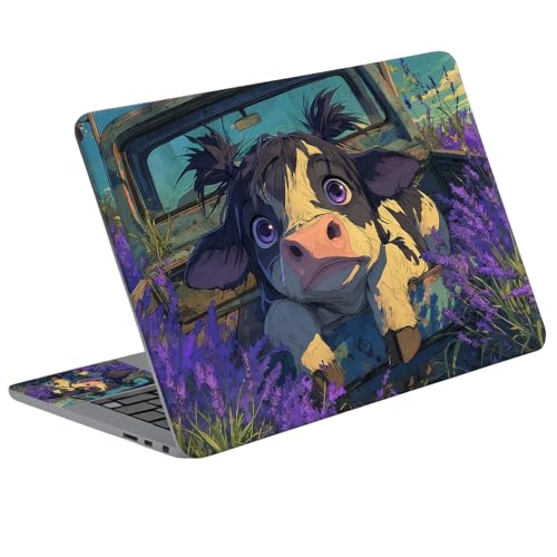 Universal Laptop Skin Sticker Decal with 2 Wrist Pad Skins, Waterproof Scratch Vinyl Cover for 11–15.6 Inch MacBook, HP, Dell, Lenovo, Cutable & Reusable,Cute Cow in Lavender - color: Cute Cow in Lavender