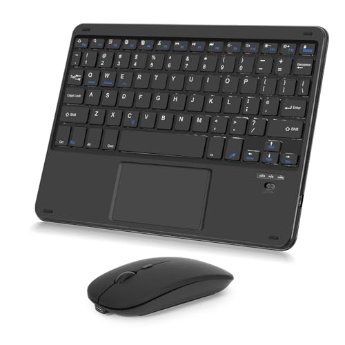 Wireless Keyboard and Mouse Combo, Rechargeable Bluetooth Keyboard with Trackpad, Wireless Mouse with 2.4 GHz USB Receiver, Compatible with iPad, Smartphone, Computer, Windows, iOS, Android - color: Black+Trackpad