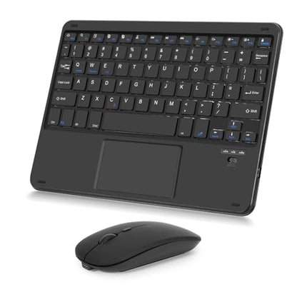 Wireless Keyboard and Mouse Combo, Rechargeable Bluetooth Keyboard with Trackpad, Wireless Mouse with 2.4 GHz USB Receiver, Compatible with iPad, Smartphone, Computer, Windows, iOS, Android - color: Black+Trackpad
