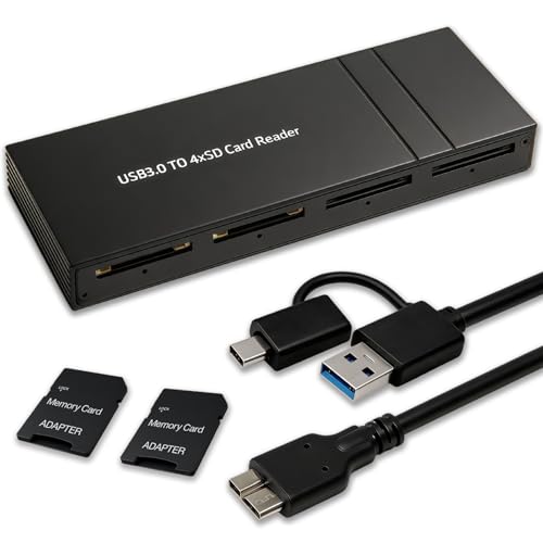 4-in-1 SD Card Reader, Memory Card Adapter with USB-C & USB-A Ports Cable, Simultaneous Read 4 Cards, SD Card Reader for Photographers and Content Creators - color: 4SD
