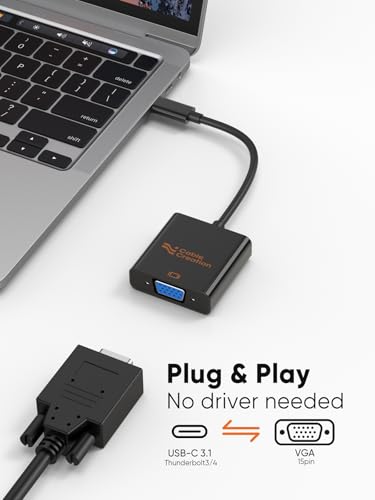 CableCreation USB C to VGA Adapter, Type C to VGA 1080P@60Hz Converter | Thunderbolt 3/4 USBC to VGA Convert for iPhone 15/16 Series, MacBook Pro/Air, iPad Pro, iMac, Surface Book, Old Mac Monitor