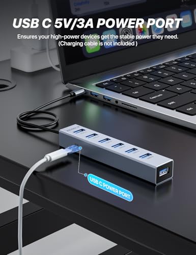USB C HUB,7 Port USB C to USB Hub,Aluminum Alloy USB 3.0 Data Port | 5Gbps USB Splitter Compatible for Laptop, MacBook, iPad, Surface Pro, XPS