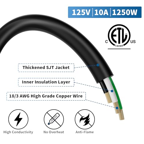 Adoreen Computer TV Monitor Replacement Power Cord 4 Ft/10 Pack, 3-Prong AC Universal Power Supply Cable 5-15P to IEC 320 C13 C14, SJT 18AWG 10A/125V for Treadmill Printer,PC,Desktop+Ties-ETL-Black - size: 4FT, style: 10 Pack