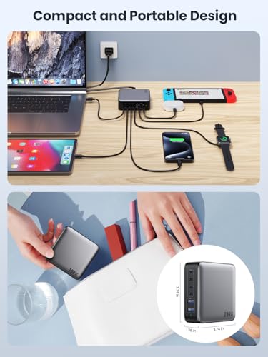 USB C Charger Block 200W[2026 Upgraded] GaN III 6 Port Fast Charging Station Hub,PD 65W USB C Laptop Charger Compatible with MacBook Pro/Air,iPad,iPhone 16/15,Galaxy S23/S24 Steam Deck Dell XPS etc - color: Black, size: 200W