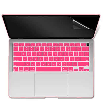 IBENZER Compatible with New MacBook Air 13 inch case 2022 2021 2020 M1 A2337 A2179 A1932, Hard Shell Case&Keyboard Cover&Screen Film for Mac Air 13 with Touch ID (2018-2022), Pink, AT13PK+2 - color: Pink