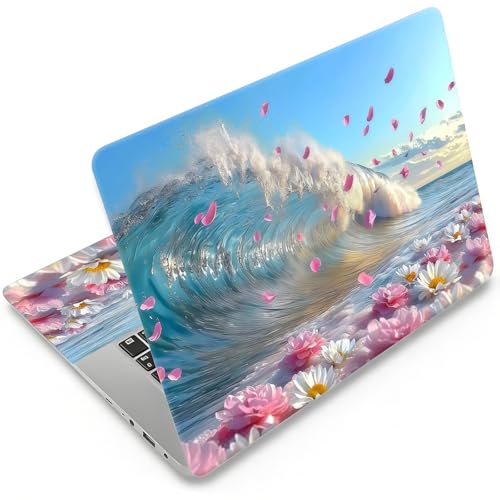 DEGDFSGR 12.1-15.6 Inch Universal Reusable Laptop Skin Sticker Decal, Waterproof Removable Protector for Notebook Cover, Scratch-Resistant Vinyl Cuttable Full Wrap Sticker, Pink Ocean Wave Floral - color: Pink Ocean Wave Floral