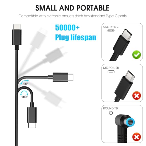 65W 60W USB C Laptop Charger Compatible with Dell Chromebook 3100 3300 3380 3400 3500 Latitude 5420 5430 5440 5450 5520 5530 5540 5550 7340 7420 7440 XPS 13 Computer Charger Type C AC Adapter