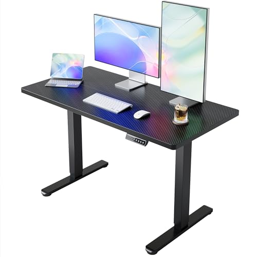 HUANUO Electric Standing Desk,40" x 24" Height Adjustable Desk, 4 Memory Height Settings, Sit to Stand Up Desk for Home Office, with Headphone Hook, Cable Manager, Carbon Fiber Black - color: Carbon Fiber Black, size: 40" X 24"
