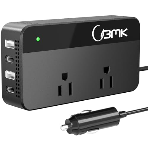 200W Car Power Inverter 12V DC to 110V AC Converter with 2 AC Outlets & 4 USB Ports, Dual QC3.0 + 2 USB-C PD 18W, Cigarette Lighter Plug Adapter for Laptop Tablet Road Trip