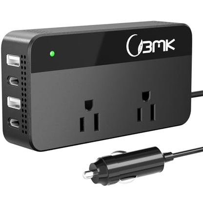 200W Car Power Inverter 12V DC to 110V AC Converter with 2 AC Outlets & 4 USB Ports, Dual QC3.0 + 2 USB-C PD 18W, Cigarette Lighter Plug Adapter for Laptop Tablet Road Trip