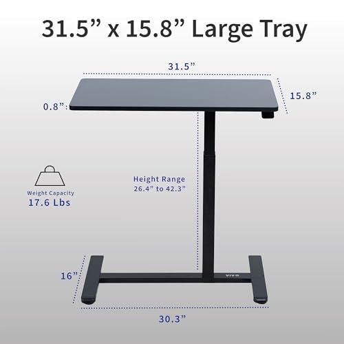 VIVO Black Mobile 32 x 16 inch Over Couch Laptop Table, CART-V02L | Height Adjustable Bedside Desk for Recliner, Laptop Cart with Hidden Caster Wheels, Holds 17.6 lbs - color: Black, size: 32 x 16 inch