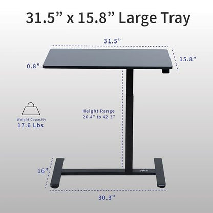VIVO Black Mobile 32 x 16 inch Over Couch Laptop Table, CART-V02L | Height Adjustable Bedside Desk for Recliner, Laptop Cart with Hidden Caster Wheels, Holds 17.6 lbs - color: Black, size: 32 x 16 inch