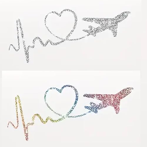 2pcs Sparkling Plane-Shaped Leaves Heart Self-Adhesive PVC Rainbow Glittery Decal Sticker for Cars, Laptops, Trucks, Motorcycles Wall Window Luggage Scratch Cover Door Multi-Surface Decor Sticker