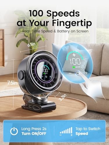 Clip on Fan, Rechargeable USB Fan with Sturdy Clamp, LED Display, 100 Speeds, 3000mAh Battery, 360° Rotation, 5.5 Inch Portable Fan for Stroller Bed Camping Treadmill Car Black - color: Black