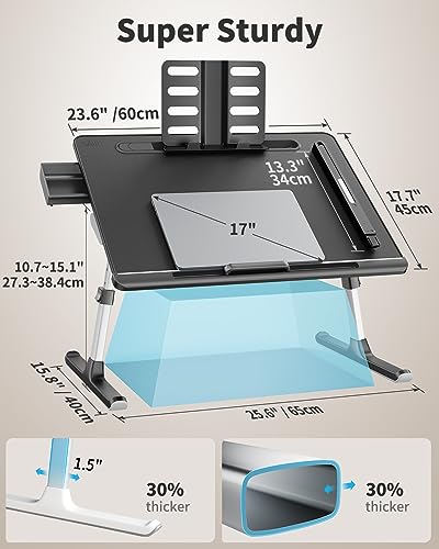Laptop Bed Tray Desk with LED Desk Light, SAIJI Laptop Stand for Bed | XX-Large PVC Leather Foldable Table with Book Stand,Wrist Rest, Extra Leg Room(Black) - color: Black
