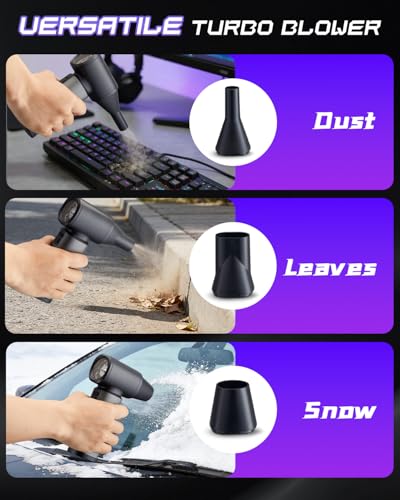Electric Compressed Air Duster Rechargeale, 300000 RPM Duster Blower with LED Light, 3-Gear Adjustable PC Duster for Keyboard, Metal Air Blower for Car Detailing, Pet Car Drying, House Cleaning