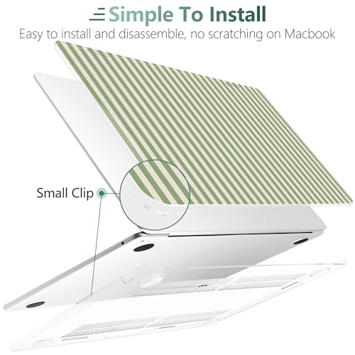 for MacBook Air 13 Inch (13.6 Inch) Case, M5/M4/M3/M2 Chip 2026 2025 2024 2023 2022, Hard Plastic Printed Cover with Screen Protector & Keyboard Cover & Dust Plugs, Green Stripes - color: Green Stripes