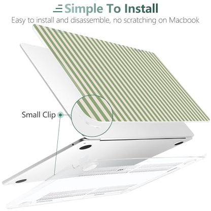 for MacBook Air 13 Inch (13.6 Inch) Case, M5/M4/M3/M2 Chip 2026 2025 2024 2023 2022, Hard Plastic Printed Cover with Screen Protector & Keyboard Cover & Dust Plugs, Green Stripes - color: Green Stripes