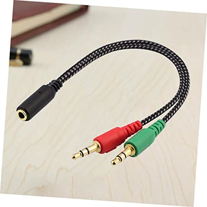 Mikikit Female to Male Headset Splitter Cable Adapter for Audio Dual Ports for Headphones and Microphone Stereo Audio Adapter for Laptops and Mobile Devices