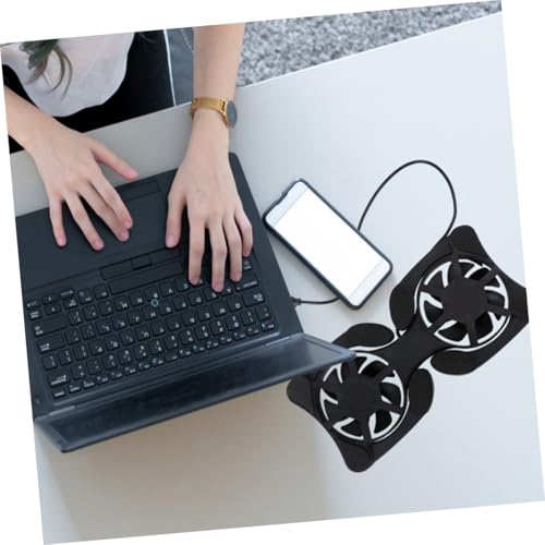 KALLORY Portable Foldable Laptop Cooler Cooling Pad with Dual Fans for Notebooks, Compact Dark USB Computer Cooler Stand for Travel and Home Use