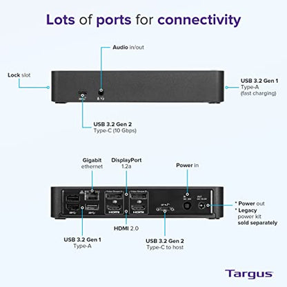 Targus USB C Docking Station Universal DV4K, USB C Laptop Docking Station Dual Monitor 2 HDMI, with Legacy Host Power Kit, Works w/Operating Systems Like Windows, Mac, Android, iOS (DOCK182USZ)