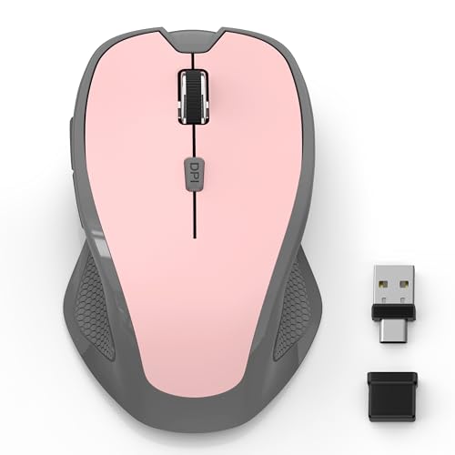Wireless Bluetooth Mouse for MacBook, Laptop, iPad Air/Pro, Rechargeable Silent Optical Mouse with Jiggler, Dual Mode Bluetooth 5.2/3.0 & 2.4G USBA/USBC Type-C Receiver (Pink) - color: PINK