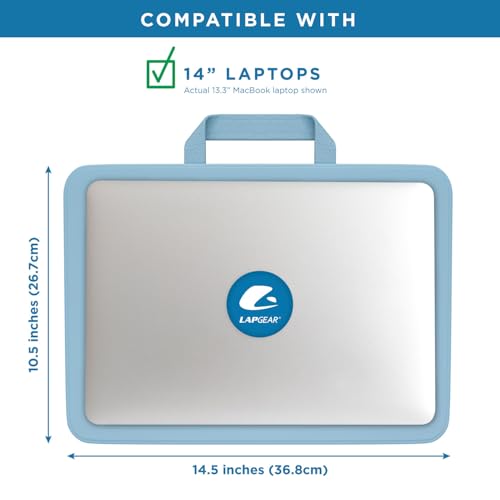 LAPGEAR Compact Lap Desk – Sky Blue, Fits 14" Laptops | Microbead Cushion, Built-In Pencil Slot, Carry Handle, Fits Standard Letter-Size Paper (8.5" × 11") - color: Sky Blue, size: 14″ Laptop (Compact)