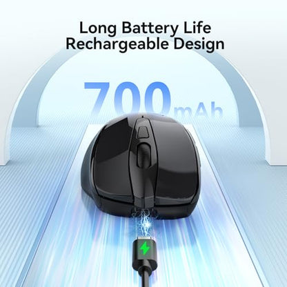 TECKNET Rechargeable Jiggler Wireless Mouse (BT5.0/3.0 & 2.4G) 4800 DPI Silent USB A & Bluetooth Mouse 6 Buttons, Wide Compatibility - Black - color: Black