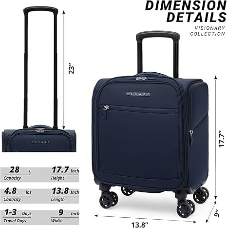 Verage Underseat Carry On Luggage with Wheels,14.5-Inch Plus Underseat | Personal Item Bag,Airline Approved, Laptop Compartment, USB Charging Port - color: Navy, size: 14.5-Inch Plus Underseat