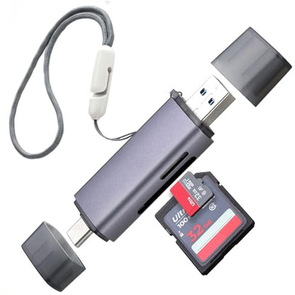 USB3.0 USB-C SD Card Reader, 2-in-1 Wansurs Aluminum Alloy Memory Card Reader with Dual Connectors for SDXC, SDHC, SD, MMC, RS-MMC, Micro SDXC, Micro SD, Micro SDHC, and UHS-I Cards