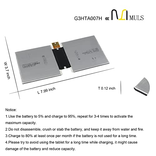 MULS G3HTA003H Batteryfor Microsoft MSK-1645 Surface 3 10.8" Surface 3 1645 | Tablet G3HTA004H G3HTA007H Installation Tools 3.78V 7270mAh 27.5Wh with Tools, Perfect Compatibility, Extended runtime