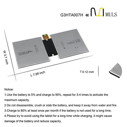 MULS G3HTA003H Batteryfor Microsoft MSK-1645 Surface 3 10.8" Surface 3 1645 | Tablet G3HTA004H G3HTA007H Installation Tools 3.78V 7270mAh 27.5Wh with Tools, Perfect Compatibility, Extended runtime