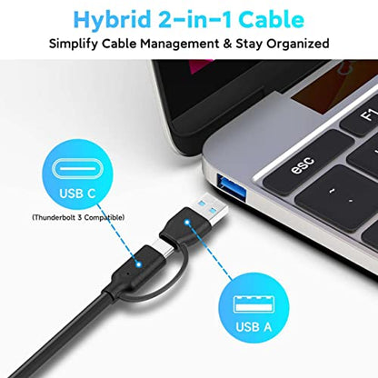 7-Port Powered USB 3.0 Hub with 2-in-1 Connector to Host | Aluminum USB Hub Splitter with AC Adapter LED On/Off Switches and 3.3ft Long Cable for Laptop, Mac, PC, Mobile HDD - size: 7-Port USB 3.0 Hub