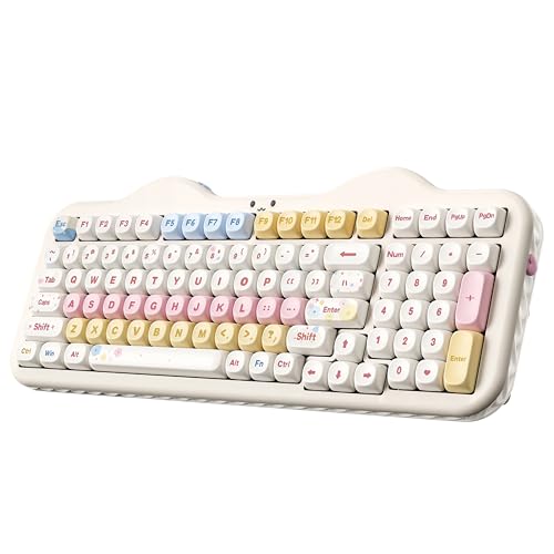 YUNZII C98 Wireless Mechanical Keyboard with Number Pad,99 Key BT5.0/2.4G/USB-C Hot Swap Gasket Mount with PBT MOA Keycaps,Custom RGB,Cute Cake Keyboard for Win/Mac (Beige, Milk V2 Linear Switch) - color: Beige, size: Milk V2 Linear Switch