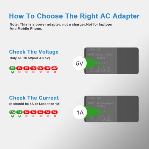 Universal 5V 1A Power Supply Adapter, 5W All-in-one Charger with 8 DC Tips 1000mA, 800mA, 600mA, 400mA, 200mA Available in Clock, Exercise Bike, Router, Security Camera, LED Strip Light, and More