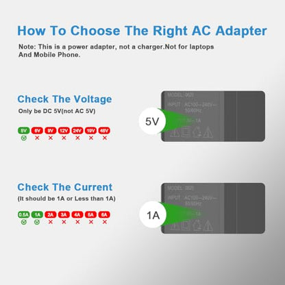 Universal 5V 1A Power Supply Adapter, 5W All-in-one Charger with 8 DC Tips 1000mA, 800mA, 600mA, 400mA, 200mA Available in Clock, Exercise Bike, Router, Security Camera, LED Strip Light, and More