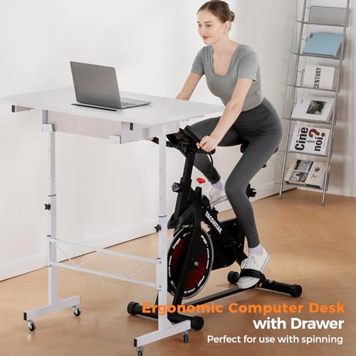 GTPLAYER Small Standing Desk Adjustable Height Small Computer Desk Mobile Portable Rolling Laptop Table with Wheels 32" Computer Workstation Sit Stand Desks Portable Standing Table Treadmill desks - color: White