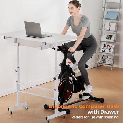 GTPLAYER Small Standing Desk Adjustable Height Small Computer Desk Mobile Portable Rolling Laptop Table with Wheels 32" Computer Workstation Sit Stand Desks Portable Standing Table Treadmill desks - color: White