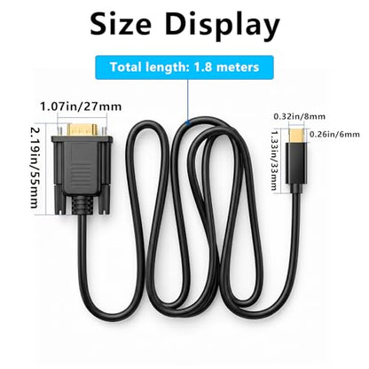 Duttek USB C to VGA Adapter Cable 6FT/1.8M, One Way USB-C Male to VGA Male Cord for Laptop Android Phone Tablet, Connect to Monitor Projector HDTV, 1080P@60Hz (Not Support Thunderbolt Port)
